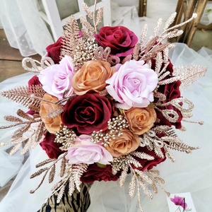 Rosegold, bordó Menyasszonyi csokor örök, csokor örökcsokor szett, esküvői virág, örökvirág - esküvő - menyasszonyi- és dobócsokor - Meska.hu