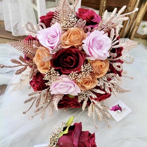 Rosegold, bordó Menyasszonyi csokor örök, csokor örökcsokor szett, esküvői virág, örökvirág - esküvő - menyasszonyi- és dobócsokor - Meska.hu