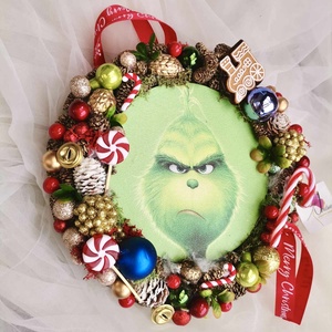 Grincs grinch karácsony karácsonyi ajtódísz, kopogtató - karácsony - karácsonyi lakásdekoráció - karácsonyi ajtódíszek - Meska.hu