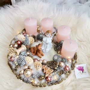 Angyal világító adventi koszorú, angyalka világít koszorú - karácsony - adventi díszek - adventi koszorú - Meska.hu