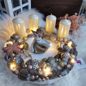 Angyal világító adventi koszorú, angyalka világít koszorú - karácsony - adventi díszek - adventi koszorú - Meska.hu