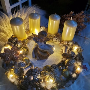 Angyal világító adventi koszorú, angyalka világít koszorú - karácsony - adventi díszek - adventi koszorú - Meska.hu