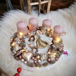 Világító adventi koszorú , angyal koszorú, karácsonyi asztaldísz dekoráció   - karácsony - adventi díszek - adventi koszorú - Meska.hu