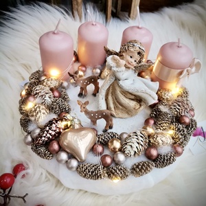 Világító adventi koszorú , angyal koszorú, karácsonyi asztaldísz dekoráció   - karácsony - adventi díszek - adventi koszorú - Meska.hu