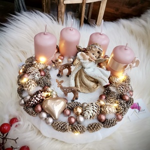 Világító adventi koszorú , angyal koszorú, karácsonyi asztaldísz dekoráció   - karácsony - adventi díszek - adventi koszorú - Meska.hu