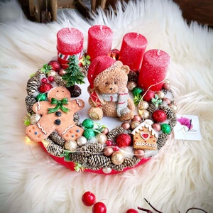 Adventi koszorú, világító koszorú,  Maci világító  adventi koszorú, Karácsonyi dekoráció, asztaldísz - karácsony - adventi díszek - adventi koszorú - Meska.hu