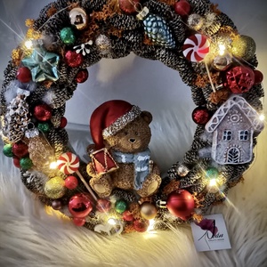 Világító karácsonyi ajtódísz, kopogtató - karácsony - adventi díszek - adventi ajtódísz - Meska.hu