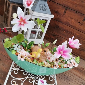 Csónak dekoráció, Selyemvirág asztaldísz , Magnólia tál - otthon & életmód - dekoráció - asztal és polc dekoráció - asztaldísz - Meska.hu