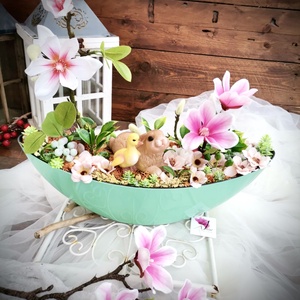 Csónak dekoráció, Selyemvirág asztaldísz , Magnólia tál - otthon & életmód - dekoráció - asztal és polc dekoráció - asztaldísz - Meska.hu