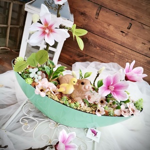 Csónak dekoráció, Selyemvirág asztaldísz , Magnólia tál - otthon & életmód - dekoráció - asztal és polc dekoráció - asztaldísz - Meska.hu