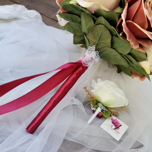 Őszi csokor, Menyasszonyi csokor, örökcsokor, selyemvirág csokor kitűzővel - esküvő - menyasszonyi- és dobócsokor - Meska.hu