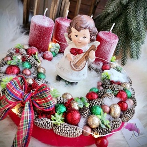 Világító, angyal adventi koszorú, adventi dísz - karácsony - adventi díszek - adventi koszorú - Meska.hu