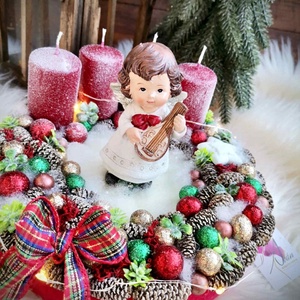 Világító, angyal adventi koszorú, adventi dísz - karácsony - adventi díszek - adventi koszorú - Meska.hu