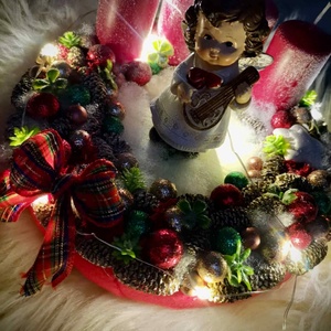 Világító, angyal adventi koszorú, adventi dísz - karácsony - adventi díszek - adventi koszorú - Meska.hu