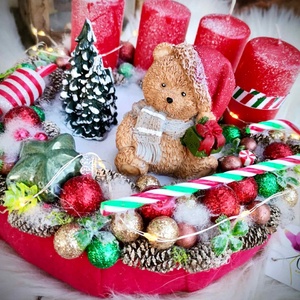 LED-és Világító, maci adventi koszorú, mackó adventi dísz - karácsony - adventi díszek - adventi koszorú - Meska.hu