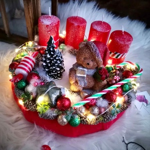 LED-és Világító, maci adventi koszorú, mackó adventi dísz - karácsony - adventi díszek - adventi koszorú - Meska.hu