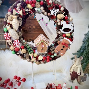  Mézeskalácsház mézeskalács  Ajtódísz, kopogtató  - karácsony - karácsonyi lakásdekoráció - karácsonyi ajtódíszek - Meska.hu