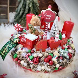 LED-es Világító, maci adventi koszorú, mackó adventi dísz - karácsony - adventi díszek - adventi koszorú - Meska.hu