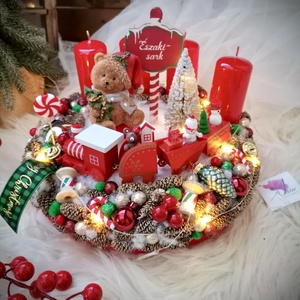 LED-es Világító, maci adventi koszorú, mackó adventi dísz - karácsony - adventi díszek - adventi koszorú - Meska.hu