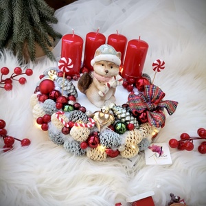 LED-es Világító, róka adventi koszorú, mackó adventi dísz, Karácsony, Adventi díszek, Adventi koszorú, Mindenmás, MESKA