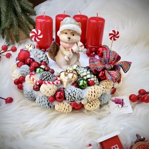 LED-es Világító, róka adventi koszorú, mackó adventi dísz - karácsony - adventi díszek - adventi koszorú - Meska.hu