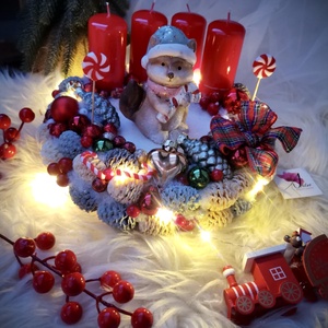 LED-es Világító, róka adventi koszorú, mackó adventi dísz - karácsony - adventi díszek - adventi koszorú - Meska.hu