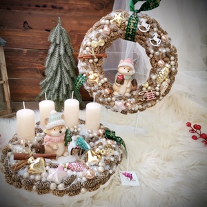 LED-es Világító, róka adventi koszorú és Ajtódísz szett - karácsony - adventi díszek - adventi koszorú - Meska.hu