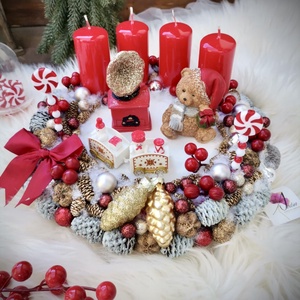 LED-es Világító, maci adventi koszorú, mackó adventi dísz - karácsony - adventi díszek - adventi koszorú - Meska.hu