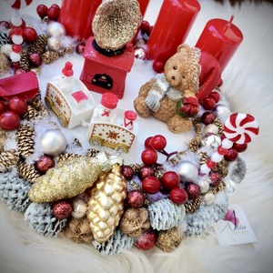 LED-es Világító, maci adventi koszorú, mackó adventi dísz - karácsony - adventi díszek - adventi koszorú - Meska.hu