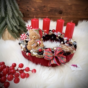 LED-es Világító, maci adventi koszorú, mackó adventi dísz - karácsony - adventi díszek - adventi koszorú - Meska.hu