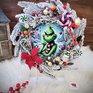 Grinch Grincs karácsonya Ajtódísz kopogtató - karácsony - karácsonyi lakásdekoráció - karácsonyi ajtódíszek - Meska.hu