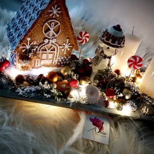 Világító mézeskalács ház adventi tál, méri egér  - karácsony - adventi díszek - adventi koszorú - Meska.hu