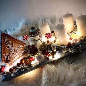 Világító mézeskalács ház adventi tál, méri egér  - karácsony - adventi díszek - adventi koszorú - Meska.hu