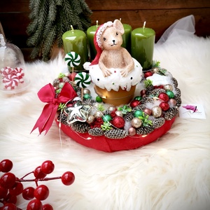 LED-es Világító, muffin egér adventi koszorú, egérke adventi dísz - karácsony - adventi díszek - adventi koszorú - Meska.hu