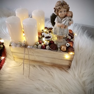 LED világítással angyal adventi dekoráció - karácsony - adventi díszek - adventi koszorú - Meska.hu