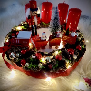 LED-es Világító, Diótörő vonat adventi koszorú  - karácsony - adventi díszek - adventi koszorú - Meska.hu