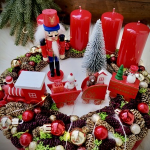 LED-es Világító, Diótörő vonat adventi koszorú  - karácsony - adventi díszek - adventi koszorú - Meska.hu