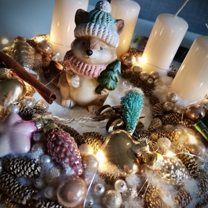 Adventi koszorú ajtódísz szett, világító dekoráció, róka adventi  - karácsony - adventi díszek - adventi gyertyadíszek és koszorúdíszek - Meska.hu