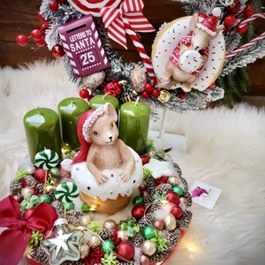 LED-es Világító, muffin egér adventi koszorú, egérke adventi dísz, Karácsony, Adventi díszek, Adventi koszorú, Mindenmás, MESKA