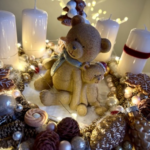 LED-es Világító, maci adventi koszorú, mackó adventi dísz - karácsony - adventi díszek - adventi koszorú - Meska.hu