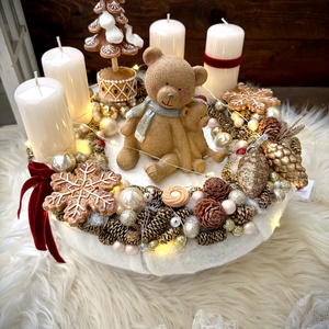 LED-es Világító, maci adventi koszorú, mackó adventi dísz - karácsony - adventi díszek - adventi koszorú - Meska.hu