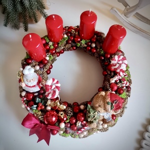 Télapó Mikulás  mackó adventi koszorú karácsonyi dísz - karácsony - adventi díszek - adventi koszorú - Meska.hu
