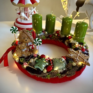 LED-es Világító, maci adventi koszorú, mackó adventi dísz, Karácsony, Adventi díszek, Adventi koszorú, Mindenmás, MESKA