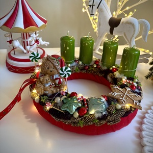 LED-es Világító, maci adventi koszorú, mackó adventi dísz - karácsony - adventi díszek - adventi koszorú - Meska.hu