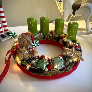 LED-es Világító, maci adventi koszorú, mackó adventi dísz - karácsony - adventi díszek - adventi koszorú - Meska.hu