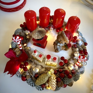 LED-es Világító, maci adventi koszorú, mackó adventi dísz - karácsony - adventi díszek - adventi koszorú - Meska.hu