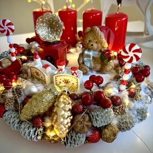 LED-es Világító, maci adventi koszorú, mackó adventi dísz - karácsony - adventi díszek - adventi koszorú - Meska.hu