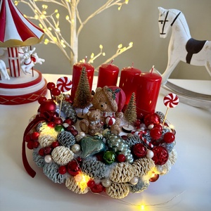 LED-es Világító, maci adventi koszorú, mackó adventi dísz - karácsony - adventi díszek - adventi koszorú - Meska.hu