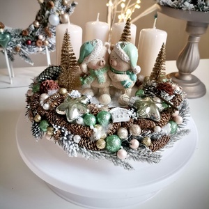 Menta maci adventi koszorú, mackó adventi dísz - karácsony - adventi díszek - adventi koszorú - Meska.hu