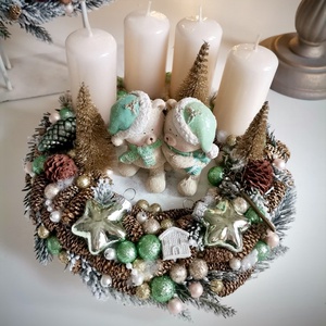 Menta maci adventi koszorú, mackó adventi dísz - karácsony - adventi díszek - adventi koszorú - Meska.hu